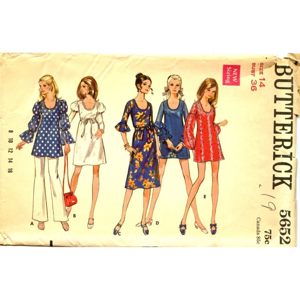 Butterick 5652 Vintage Sewing Pattern Misses A-Line Dress With U-Shaped Neckline
